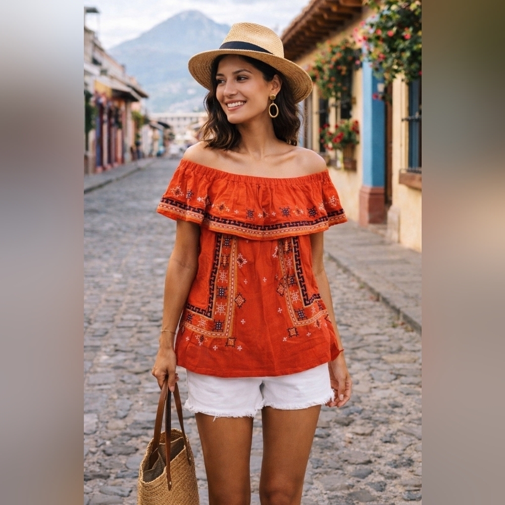Easel Los Angeles Kylee Embroidered Top Red NWT